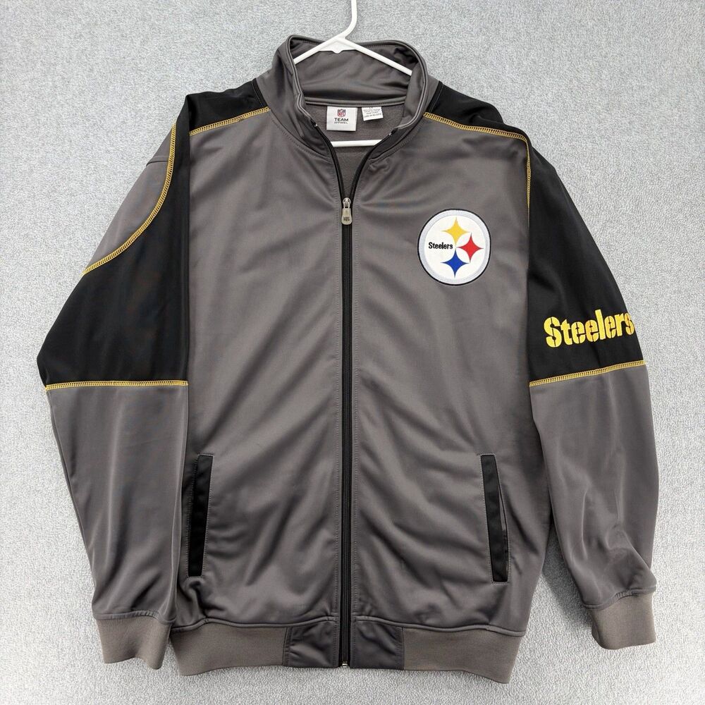 Pittsburgh Steelers NFL Mens Gray LT Embroidered Full Zip Jacket